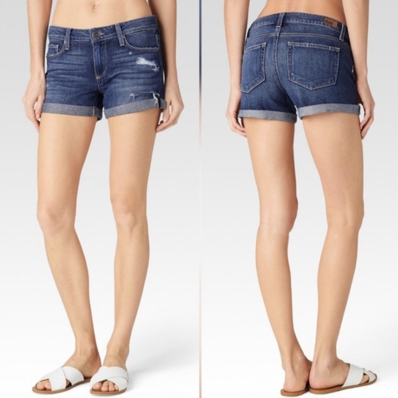 •PAIGE• Jimmy Jimmy Rolled Hem Denim Shorts in Maribel Destructed Size 28 - Picture 1 of 11